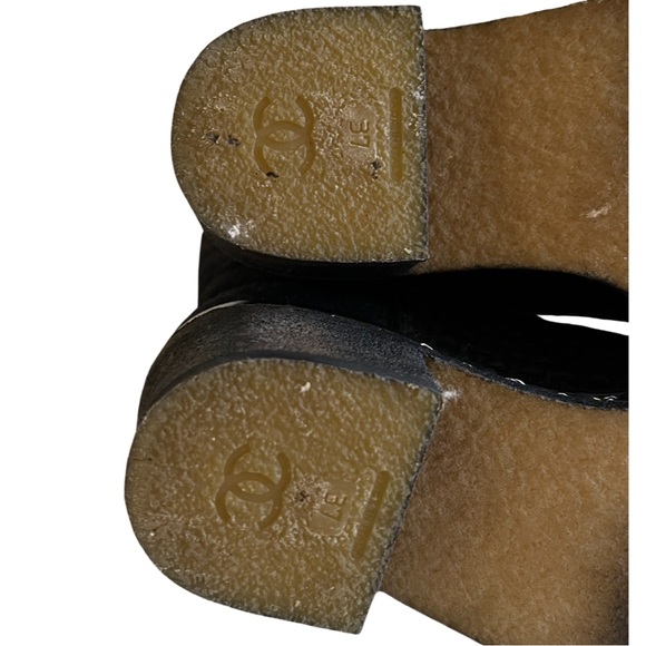 Chanel black wool tweed combat boots chain detail with certificate of authentic - Picture 10 of 16